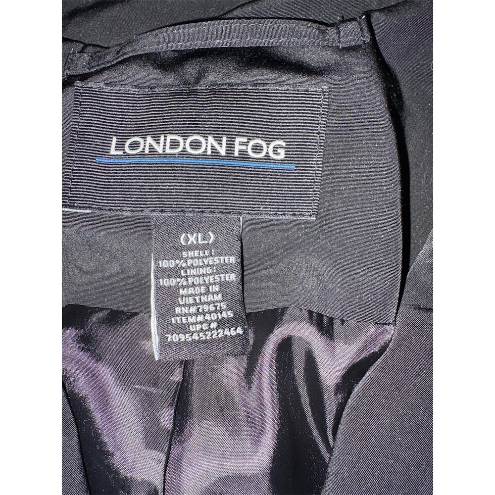 London Fog Trench Coat Womens XL Black Short Button Front Shoulder Pads - Picture 7 of 8
